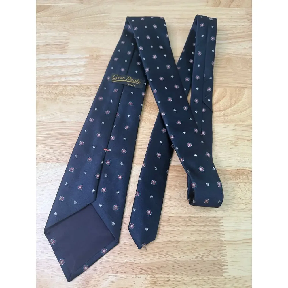 Gian Paolo Italy Men's Neck Tie Navy Blue Red Geometric